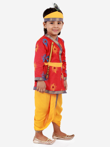 Krishna Angrakha Dhoti Set - Red & Yellow