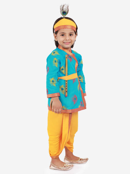 Krishna Angrakha Dhoti Set - Blue & Yellow