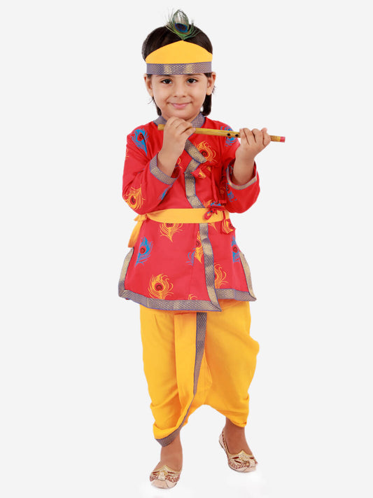 Krishna Angrakha Dhoti Set - Red & Yellow