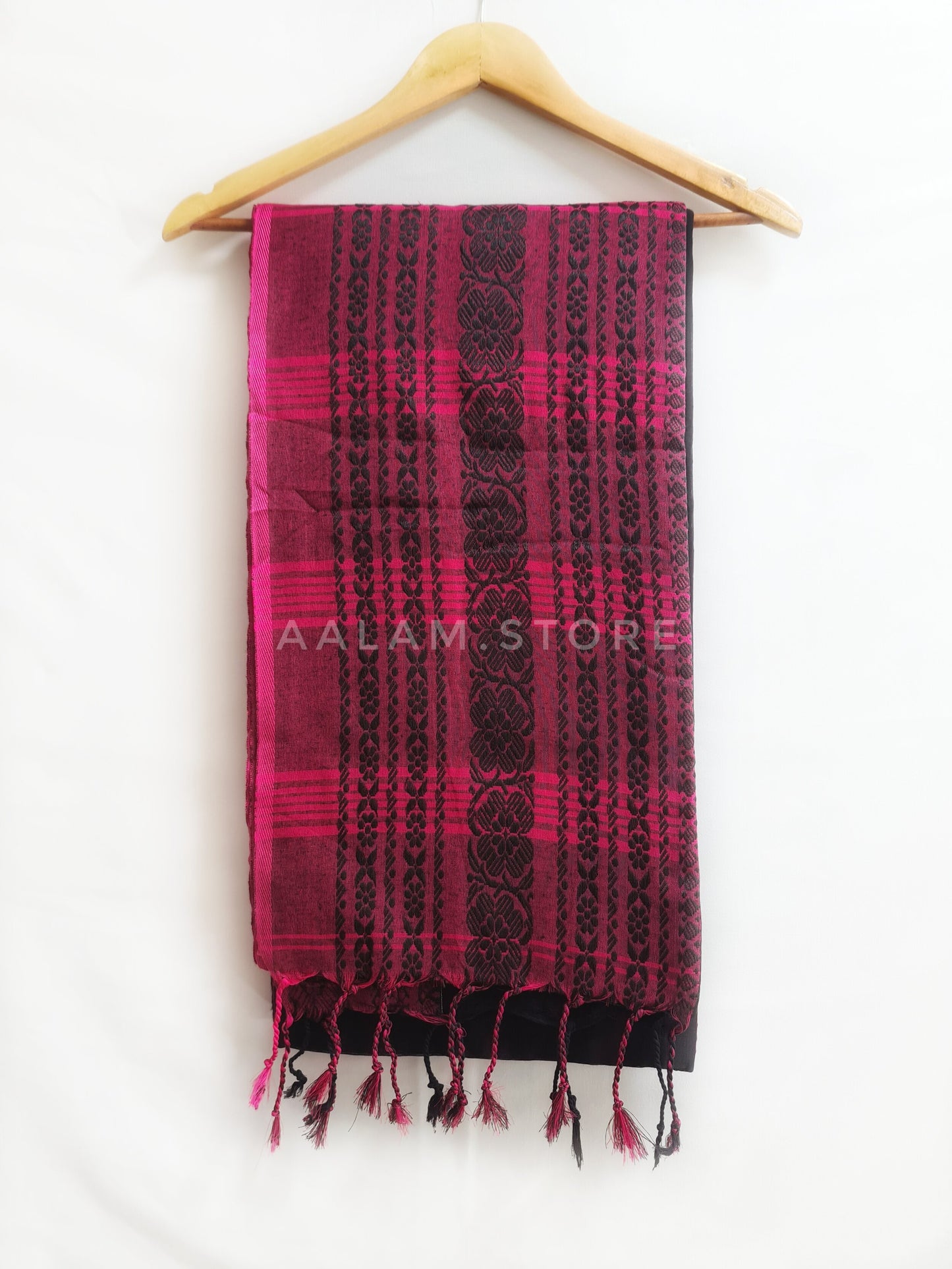 Handloom Mercerized Cotton Saree – Black & Pink